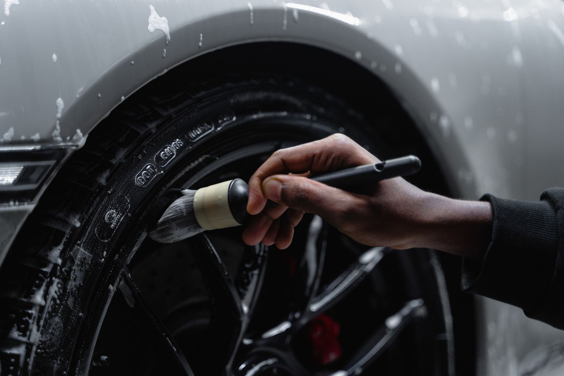 Wheel detailing with foam brush and soap